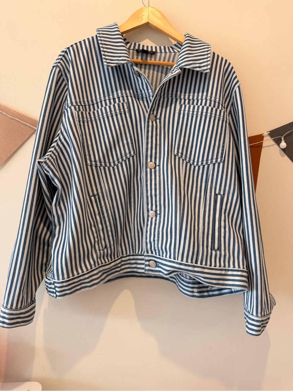 Tribal Navy and White Striped Button-Front Shirt Jacket